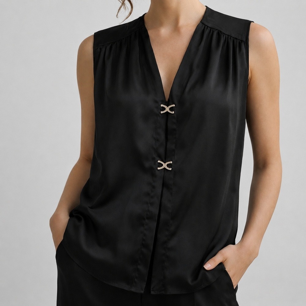 Generation Love NEW Raven Black Satin Rhinestone Blouse Topper SZ Small Coquette